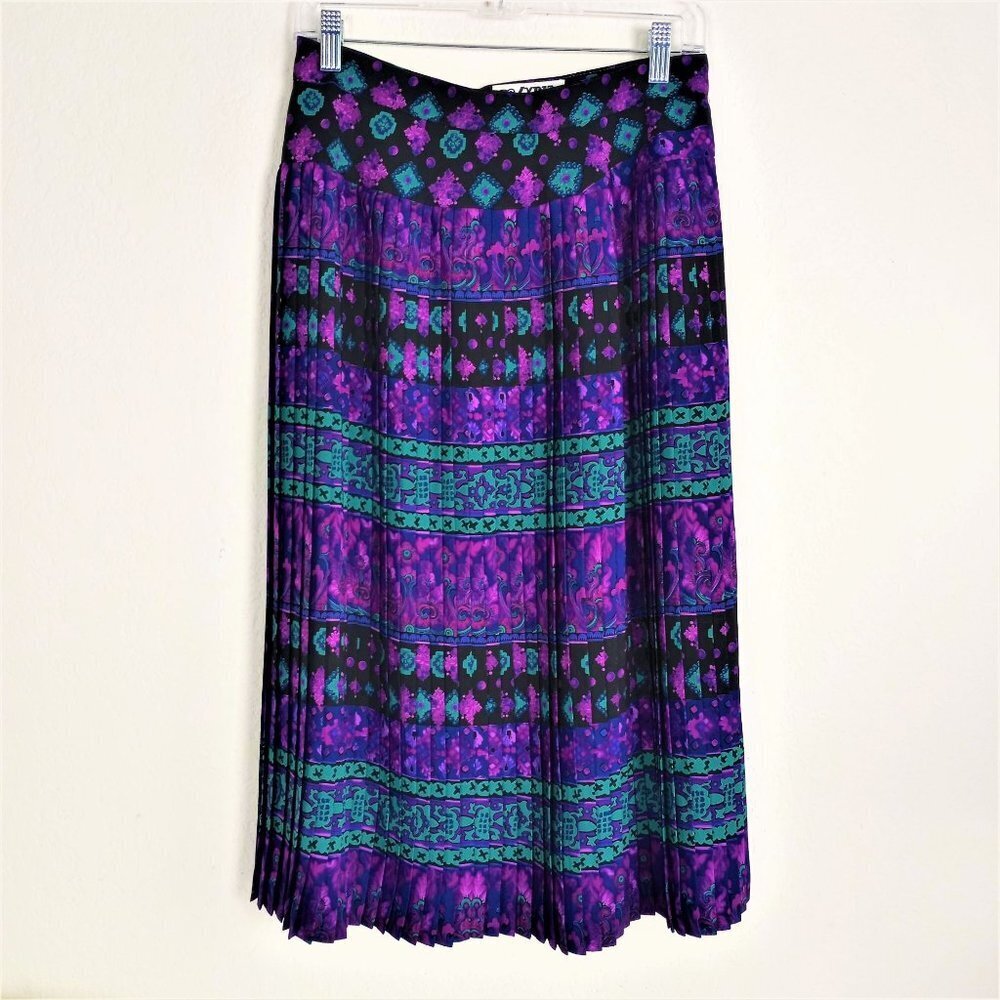 Lydia Vintage Skirt Pleated Size XS/Small Jeweltones
